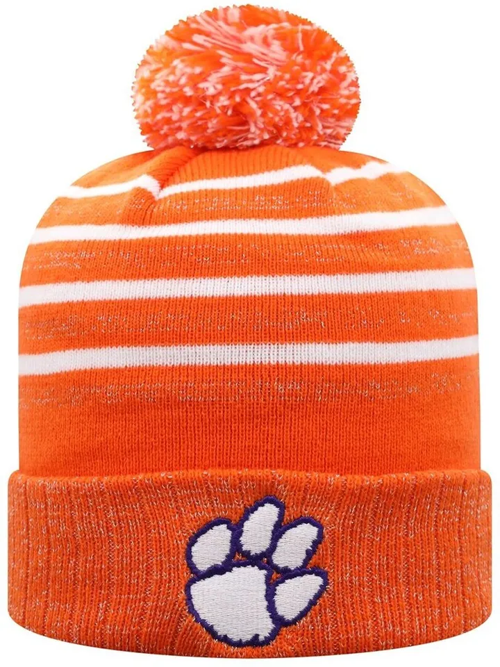 Women's Orange Clemson Tigers Shimmering Cuffed Knit Hat with Pom
