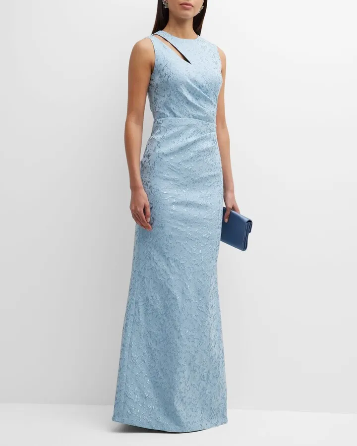 Cutout Metallic Jacquard Gown