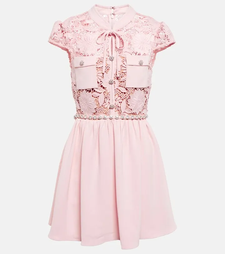 Lace-trimmed crepe minidress