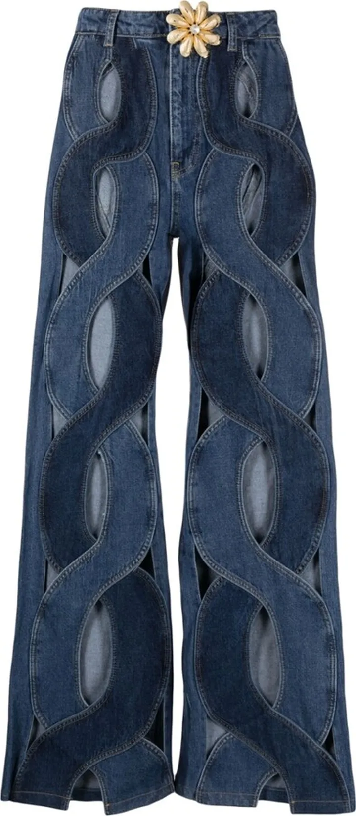 Rope cut-out wide-leg jeans