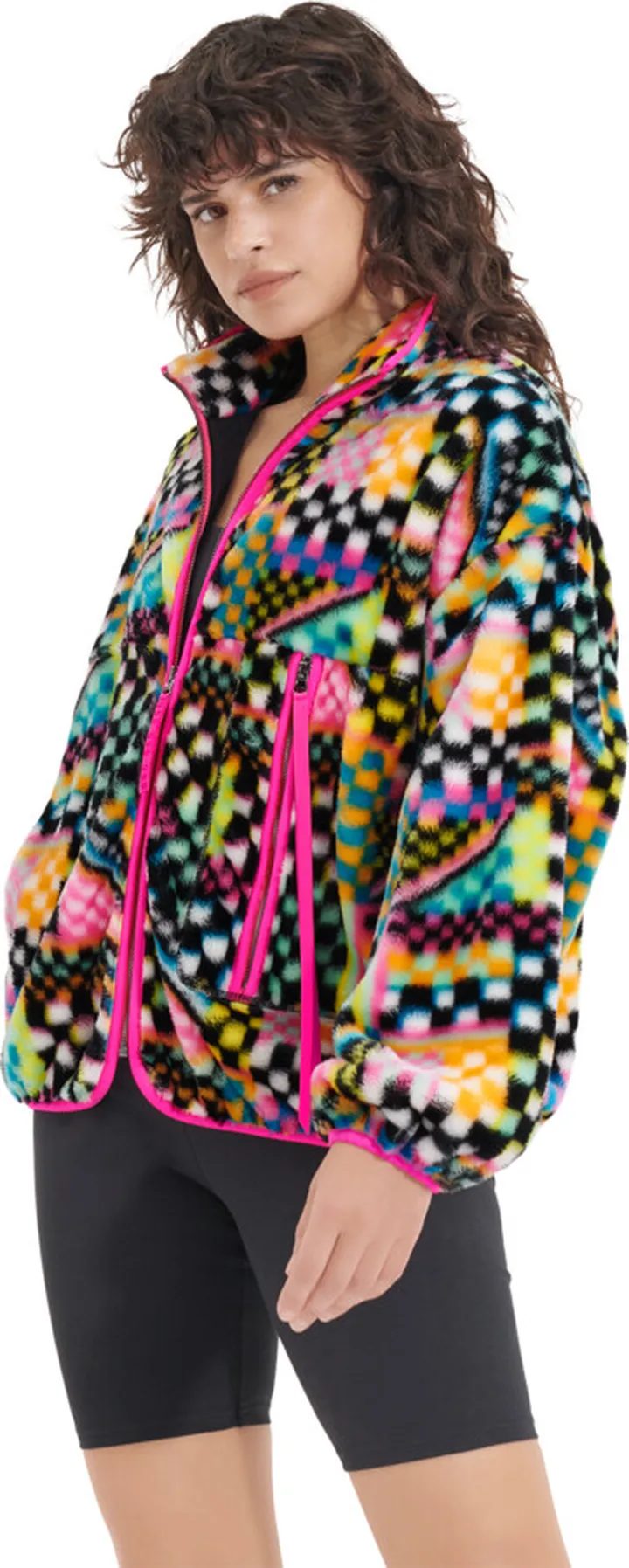 Marlene Checks Print Faux Fur Jacket