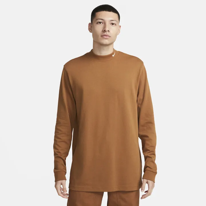 Nike Men's Life Long-Sleeve Mock-Neck Shirt in Brown