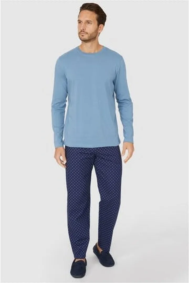 Debenhams Mens Printed Woven Long-Sleeved Pajama Set - Blue