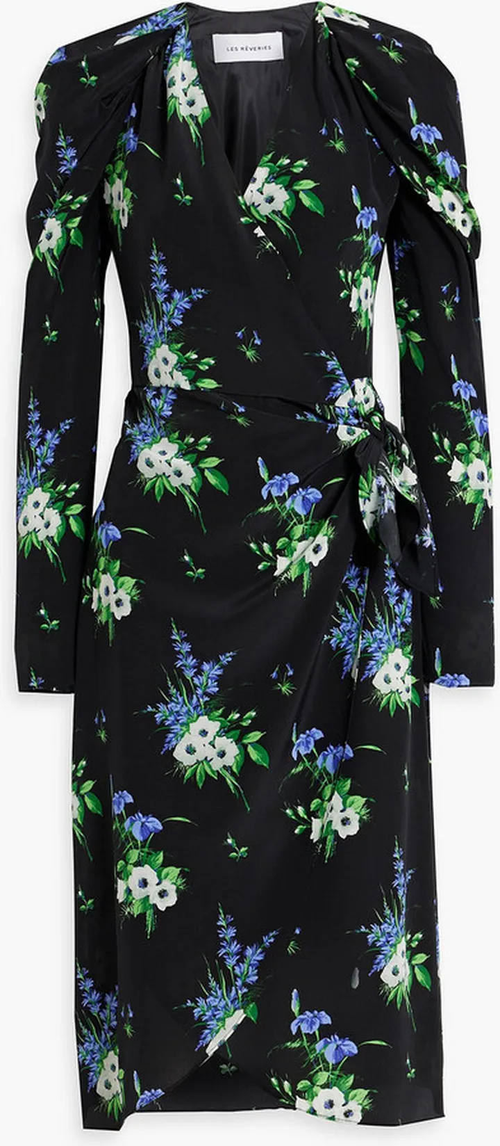 Floral-print silk crepe de chine midi wrap dress