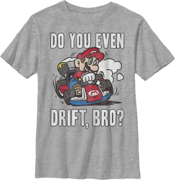 Boy's Nintendo Mario Do You Even Drift T-Shirt - Athletic Heather - X Large
