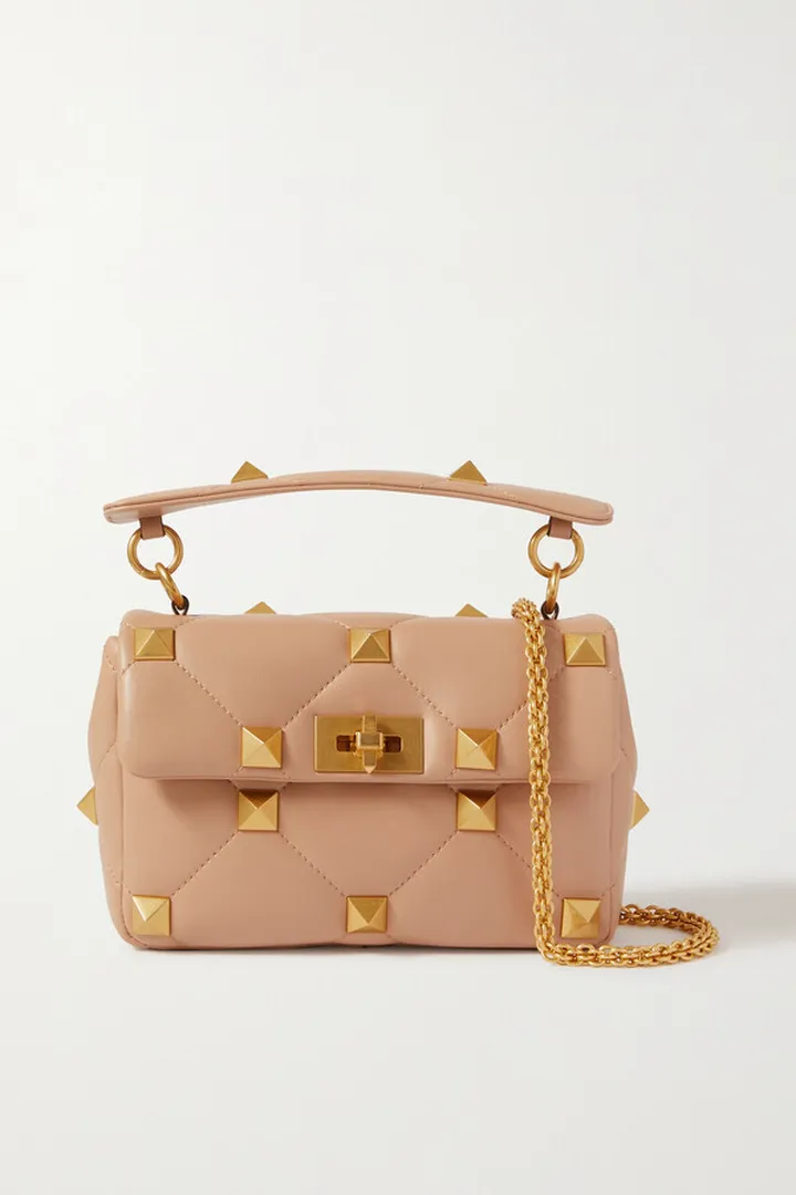 Valentino Garavani - Valentino Garavani Roman Stud Medium Quilted Leather Shoulder Bag - Pink