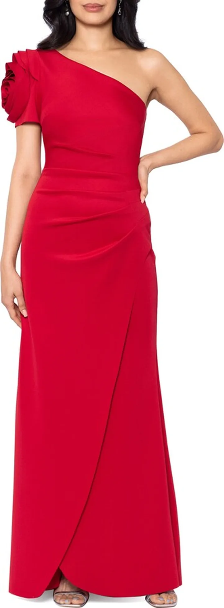 Rosette Detail One-Shoulder Gown