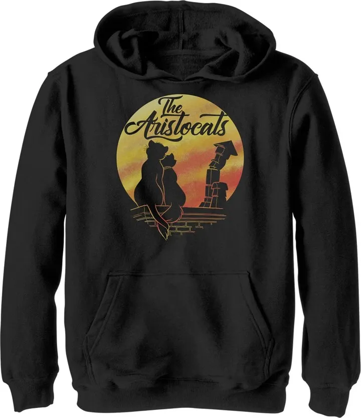 Boy's Aristocats Duchess and O'Malley Silhouette Pull Over Hoodie - Black - Large