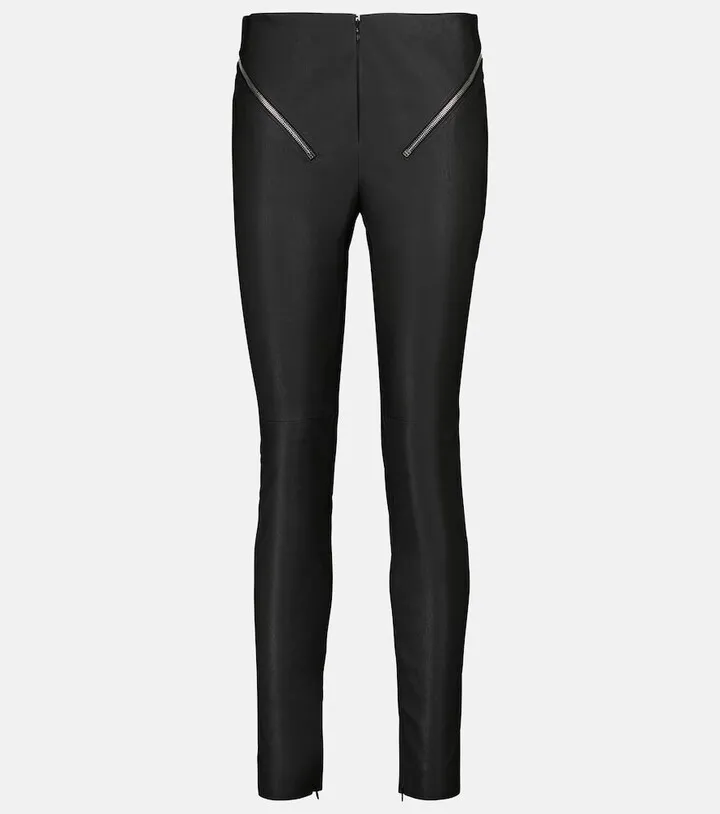 High-rise slim leather pants