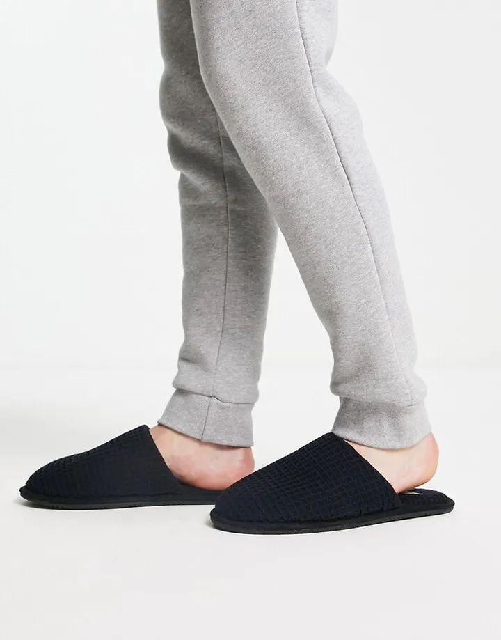ASOS DESIGN house slippers in black waffle