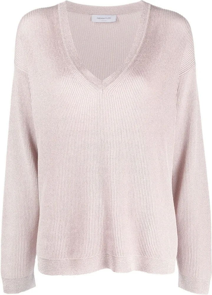glitter-detail V-neck jumper