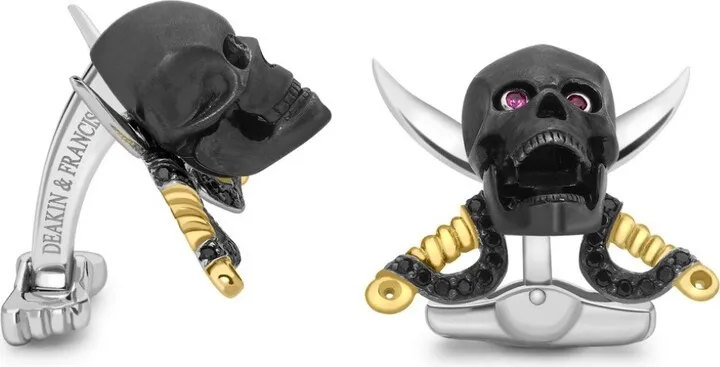 Deakin & Francis - Deakin & Francis Sterling Silver Skull & Swords Cufflinks With Ruby Eyes