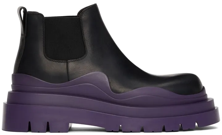 Bottega Veneta Black & Purple Low 'The Tire' Chelsea Boots