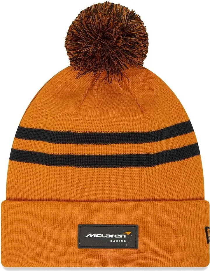 Men's New Era Orange McLaren F1 Team Cuffed Knit Hat with Pom