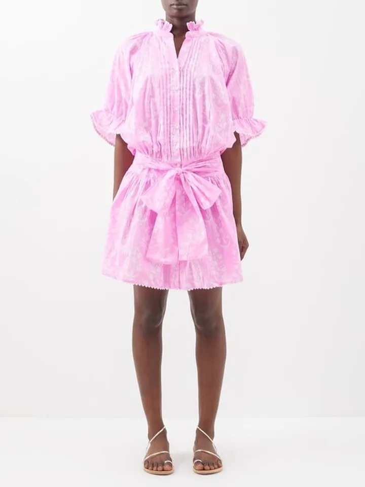 Floral-print Cotton Mini Shirt Dress