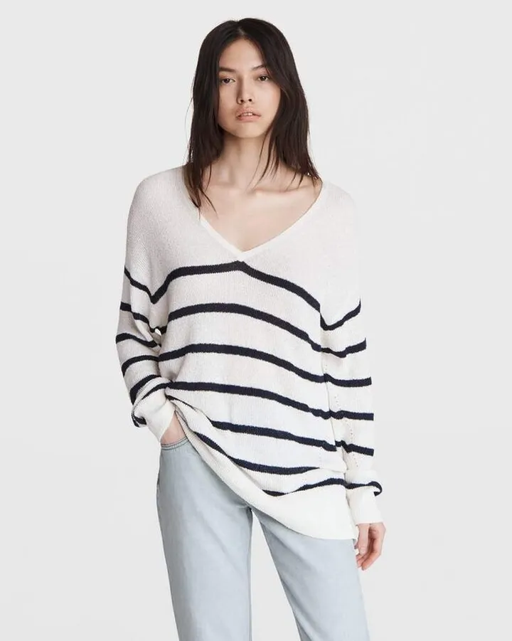 Soleil Cotton Striped V-neck