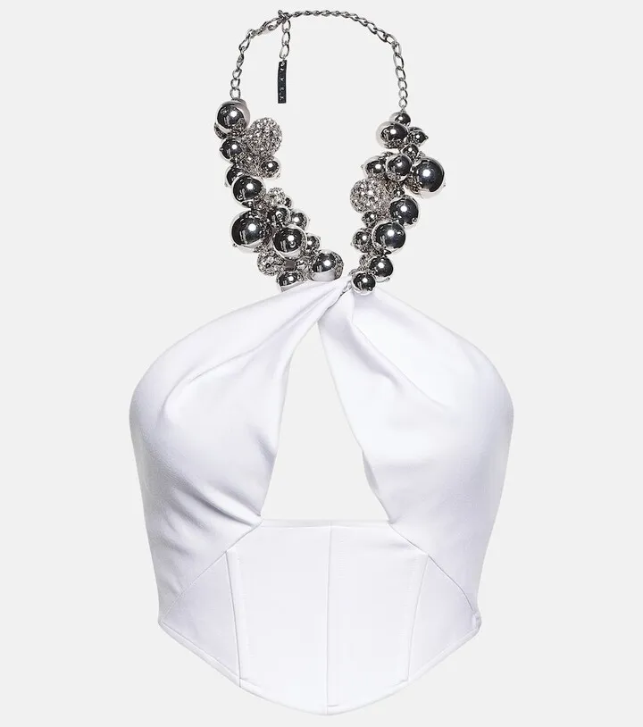 Embellished ponte jersey crop top