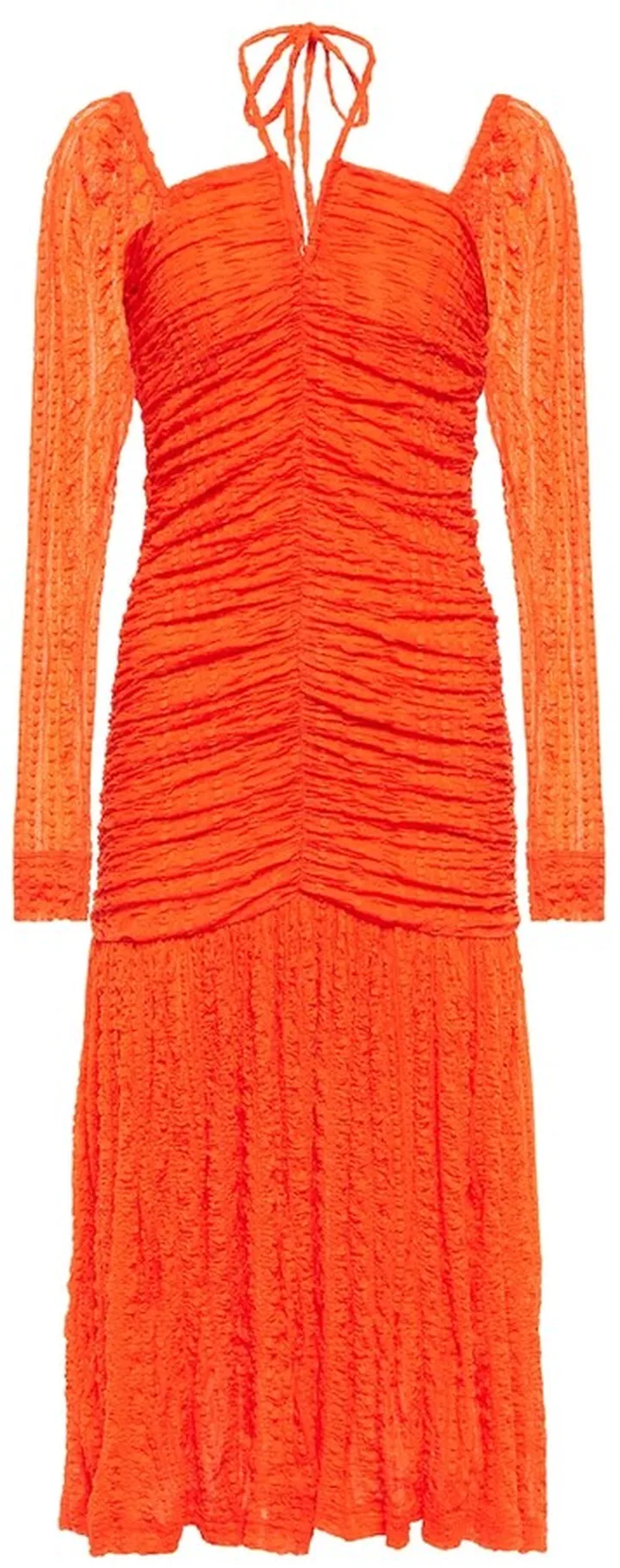 Textured ruched jersey midi dress