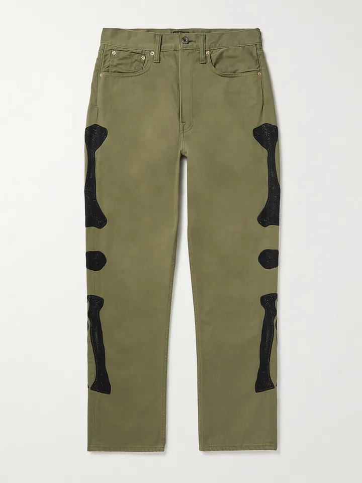 Okagilly Straight-Leg Appliquéd Cotton Trousers