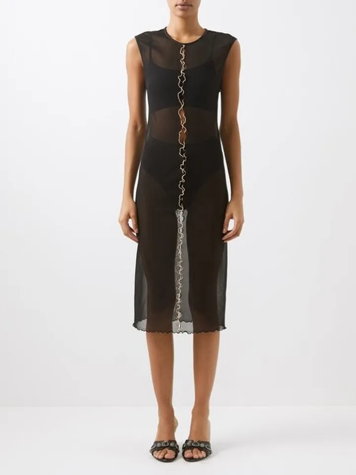 Cutout-seam Mesh Midi Dress