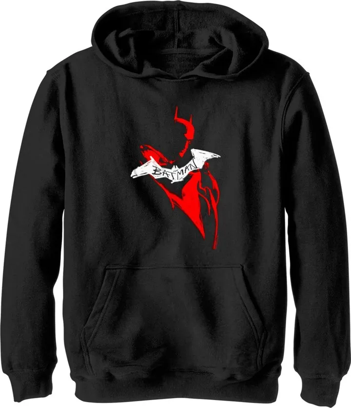 Boy's The Batman Artistic Red & White Graffiti Pull Over Hoodie - Black - Small