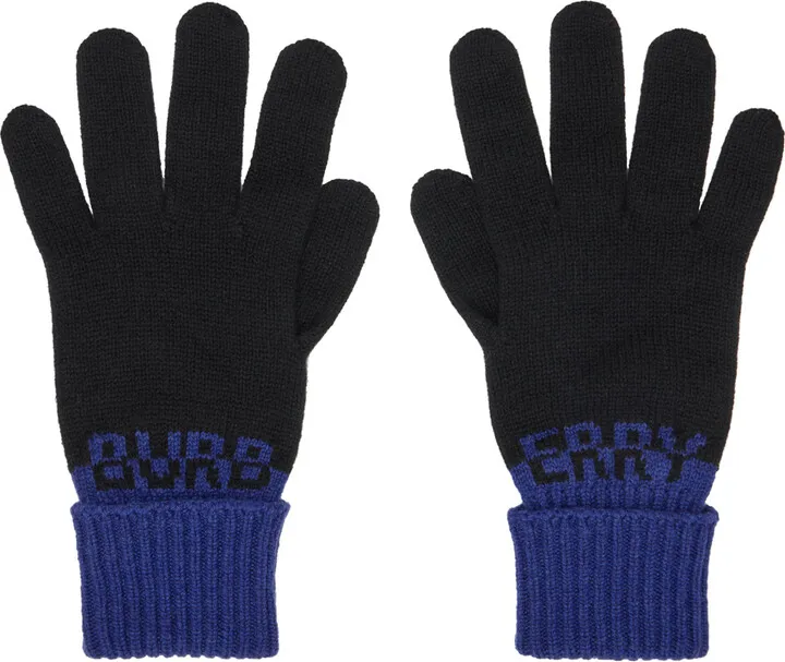 Burberry Black & Blue Two-Tone Gloves