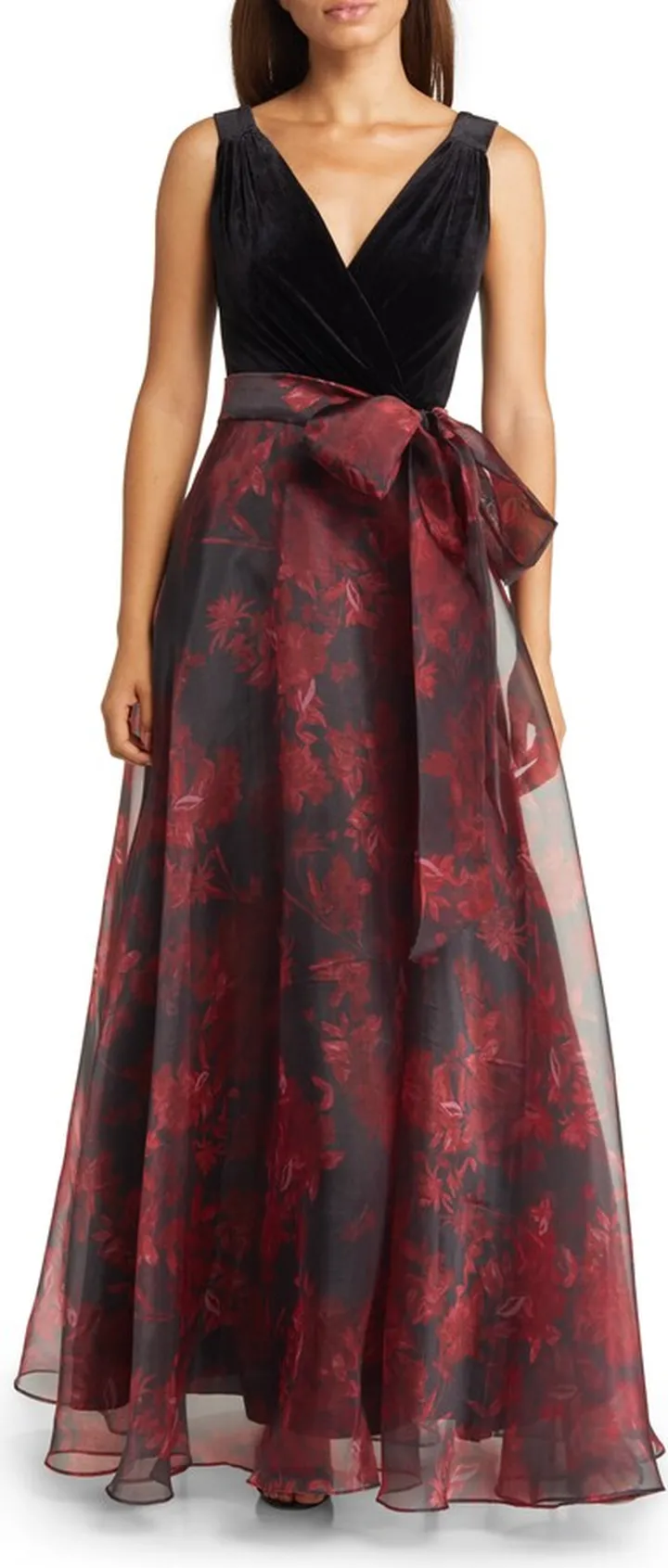 Mixed Media Sleeveless Gown