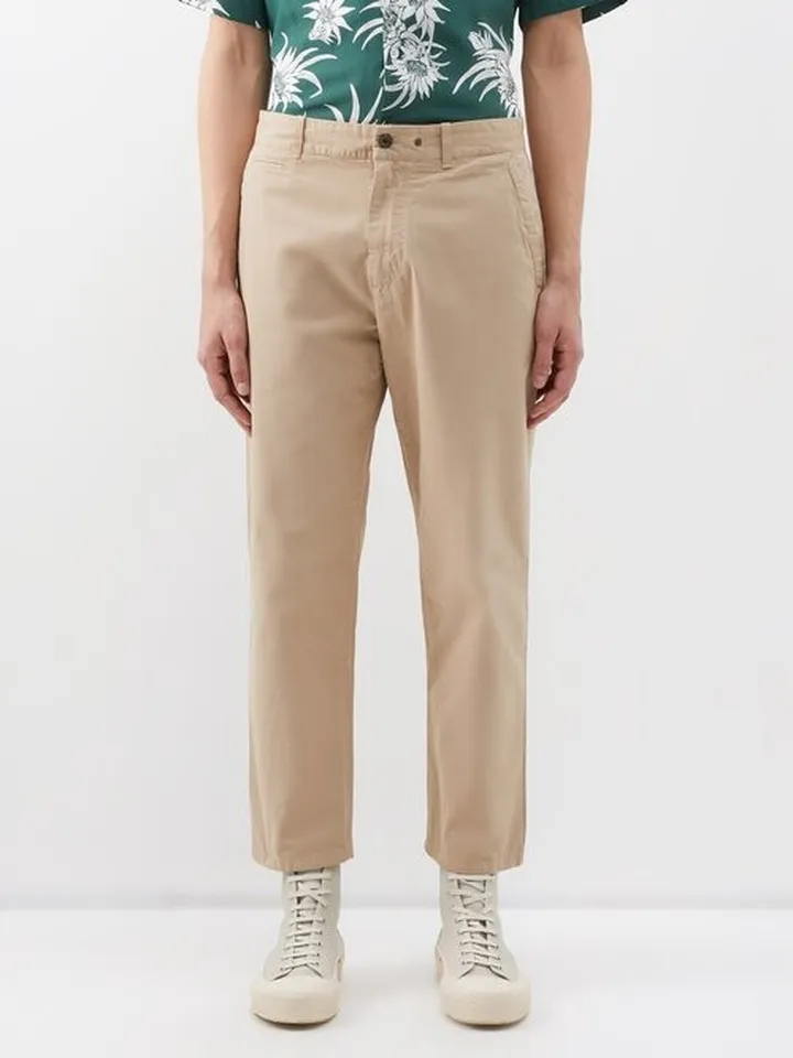 Flat-front Cropped Cotton-canvas Trousers