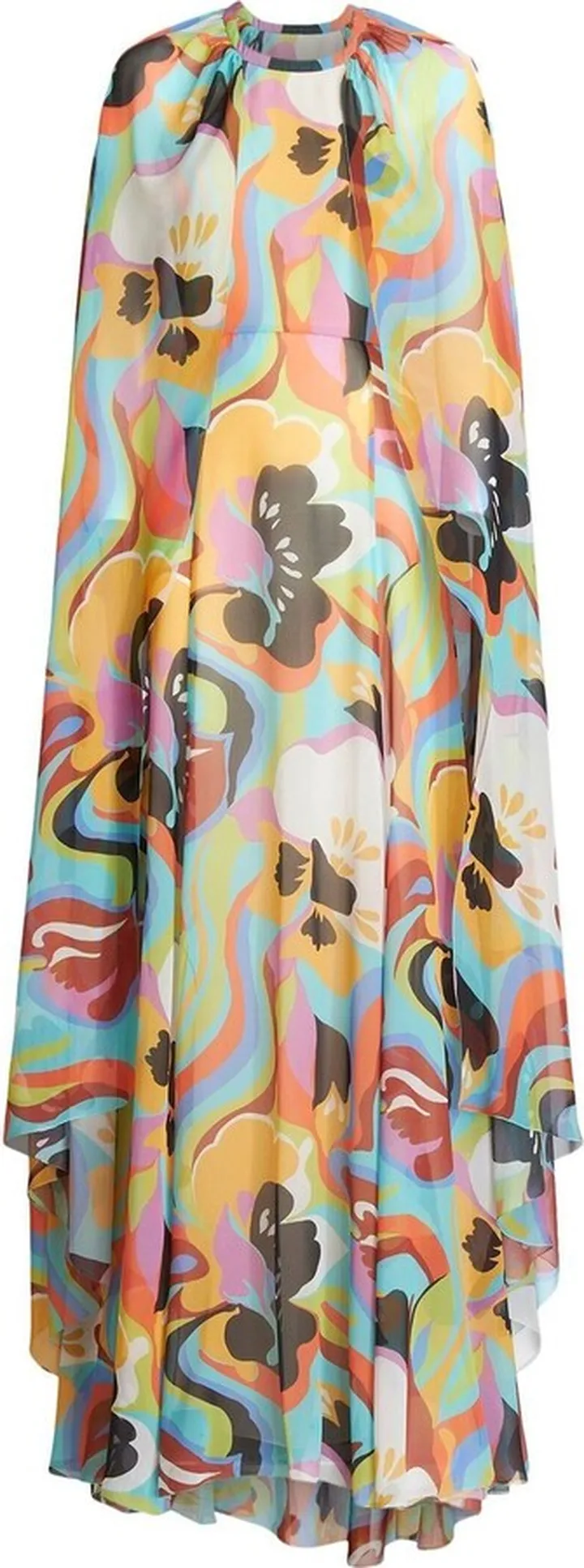 Printed Cape-Effect Silk Dress