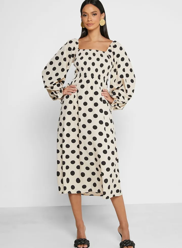Puff Sleeve Polka Dress