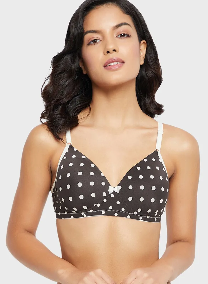Padded Non-Wired Full Cup Polka Dot T-shirt Bra