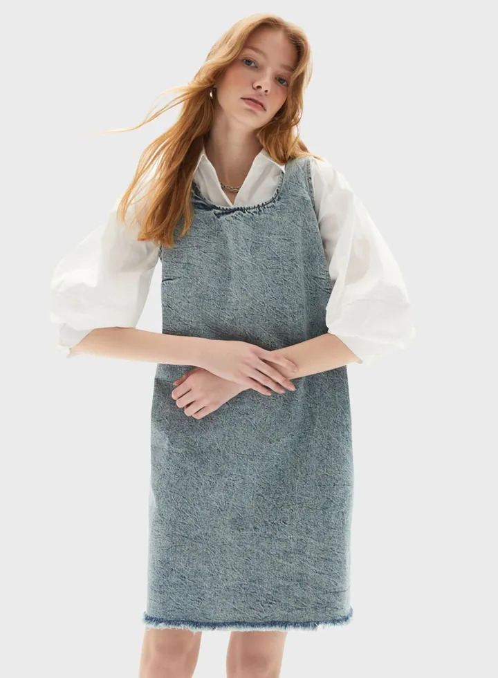 Square Neck Denim Dress
