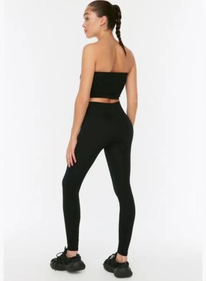 Black Seamless/Seamless Ribbed Full Length Sports Leggings TWOAW20TA0071.