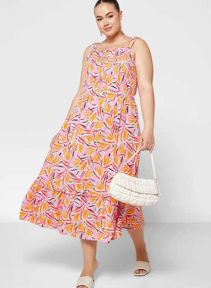 Strappy Printed Tiered Dress