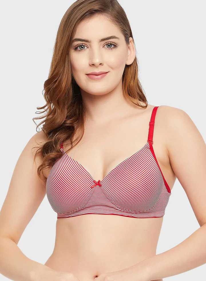 Padded Non-Wired Full Cup Striped Multiway T-shirt Bra - Cotton