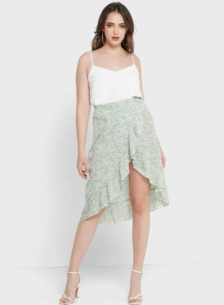 Ruffle Trim Wrap Skirt