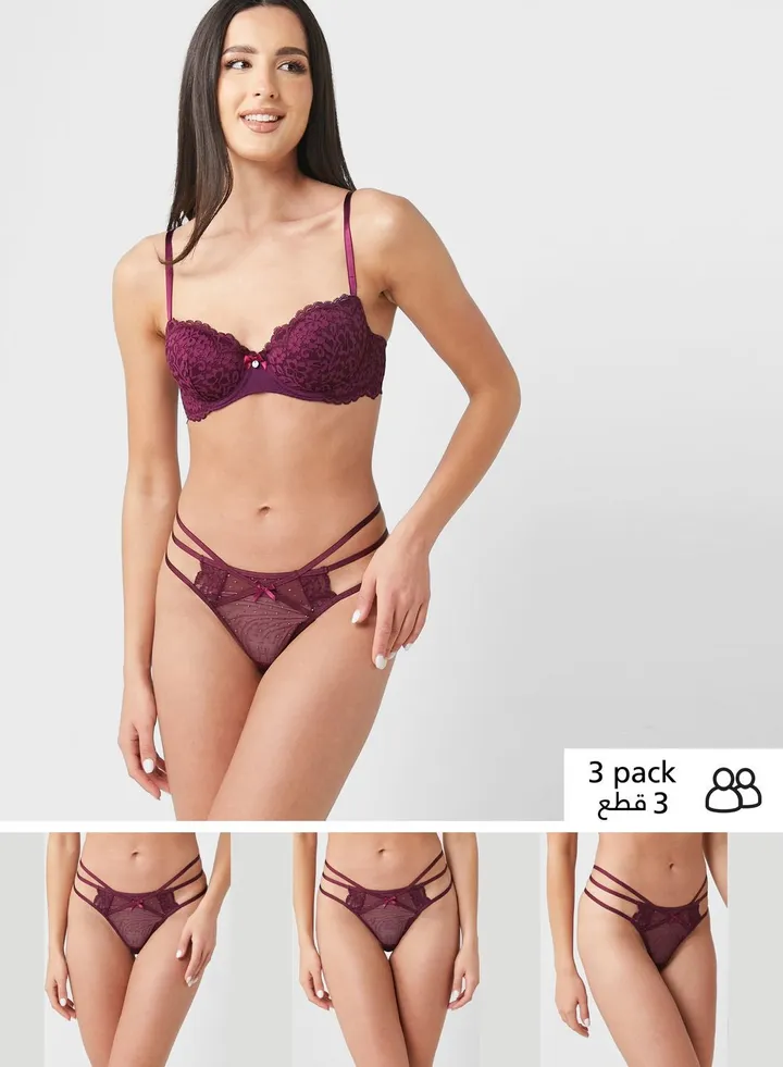 3 Pack High Leg Thong