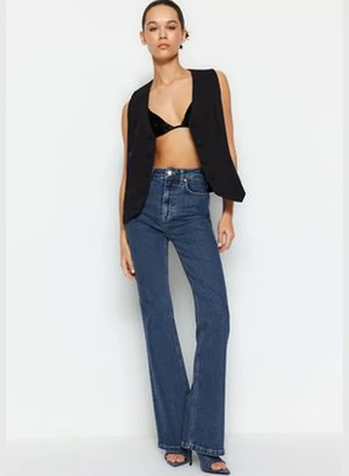 Dark Blue High Waist Flare Jeans