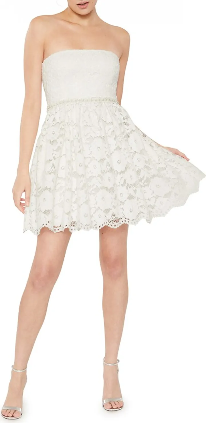 Imitation Pearl Bead Lace Strapless A-Line Minidress