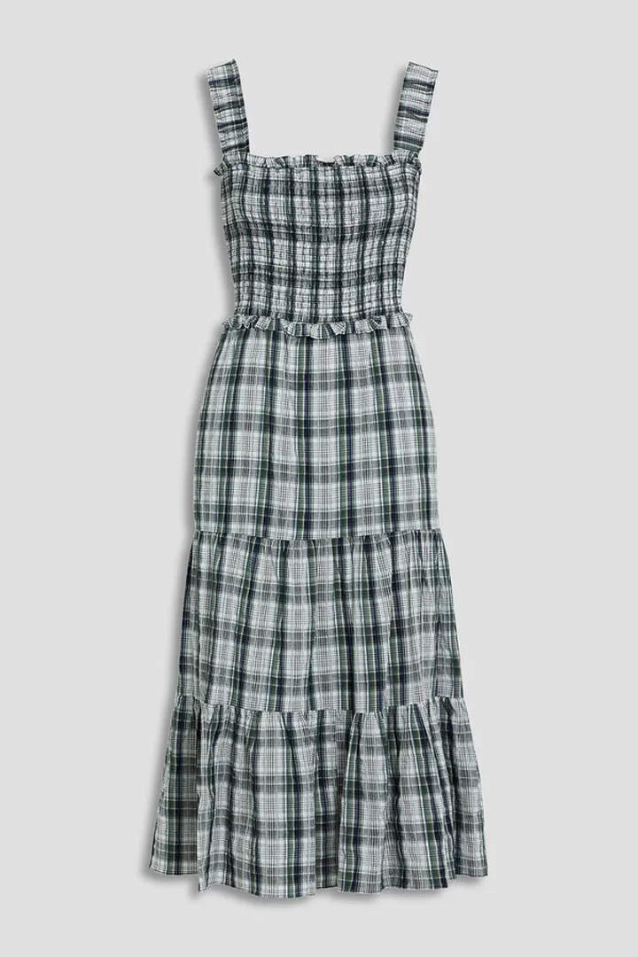 Ziada shirred checked cotton-blend midi dress