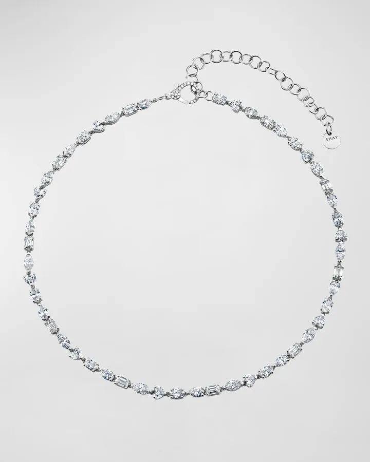 18k White Gold Mini Mixed Diamond Tennis Necklace