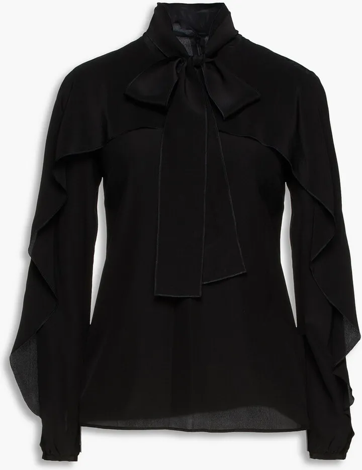 Pussy-bow silk crepe de chine blouse