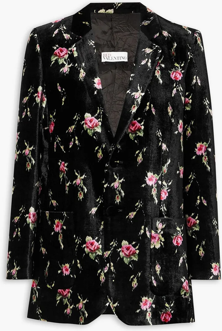 Floral-print velvet blazer