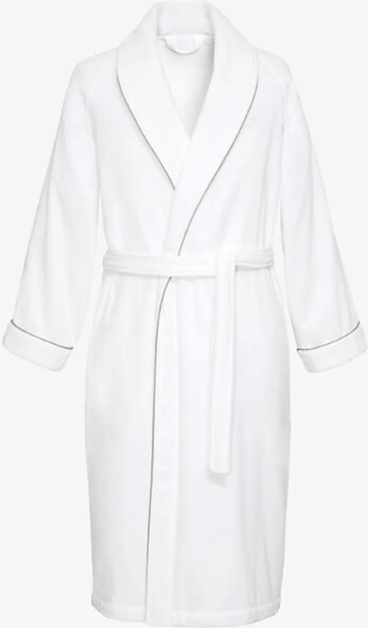 Womens Pierre Idole Piped-trim Cotton-terry Bath Robe