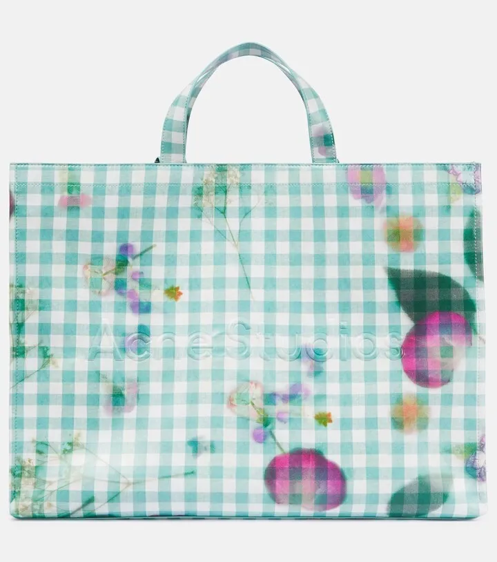 Printed gingham tote bag
