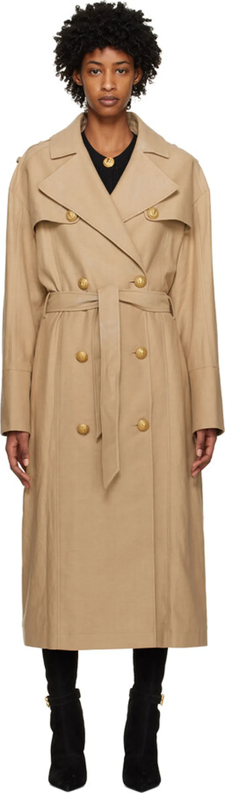Balmain Beige Double-Breasted Trench Coat