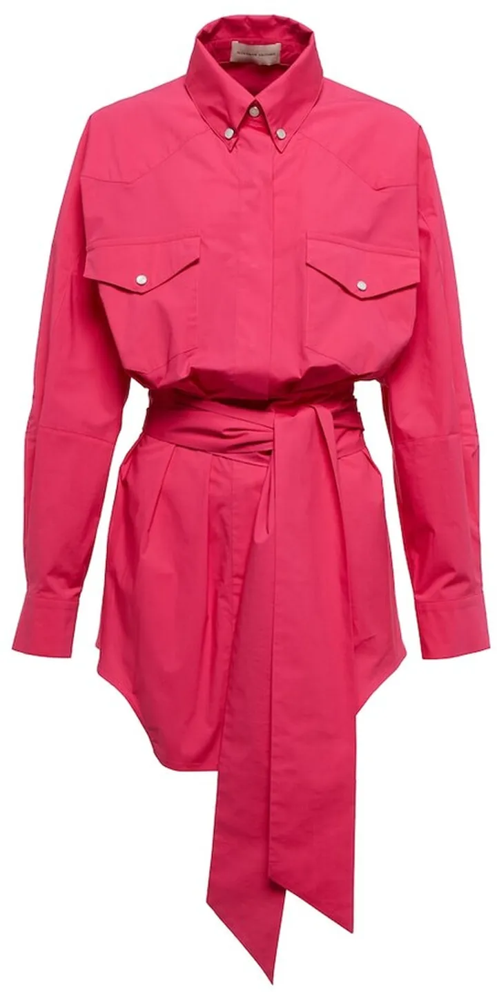 Cotton-blend belted shirt dress