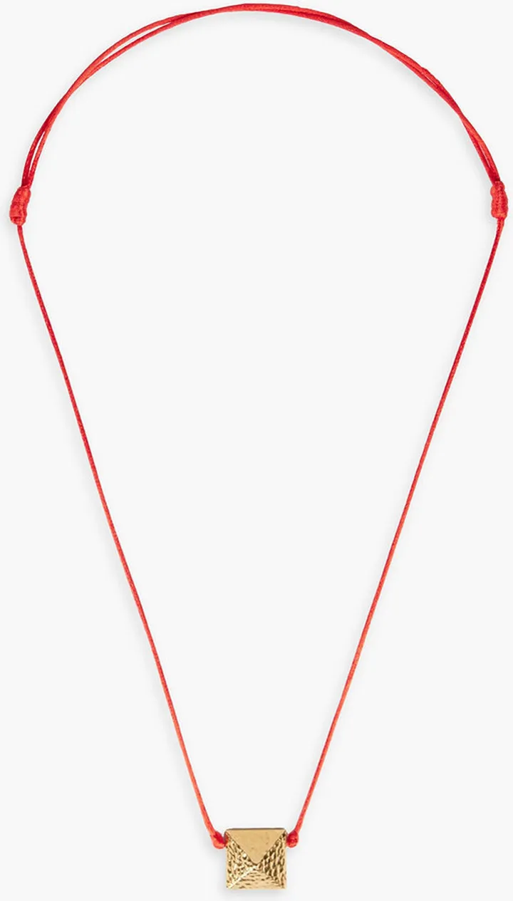 Hammered gold-tone and cord necklace