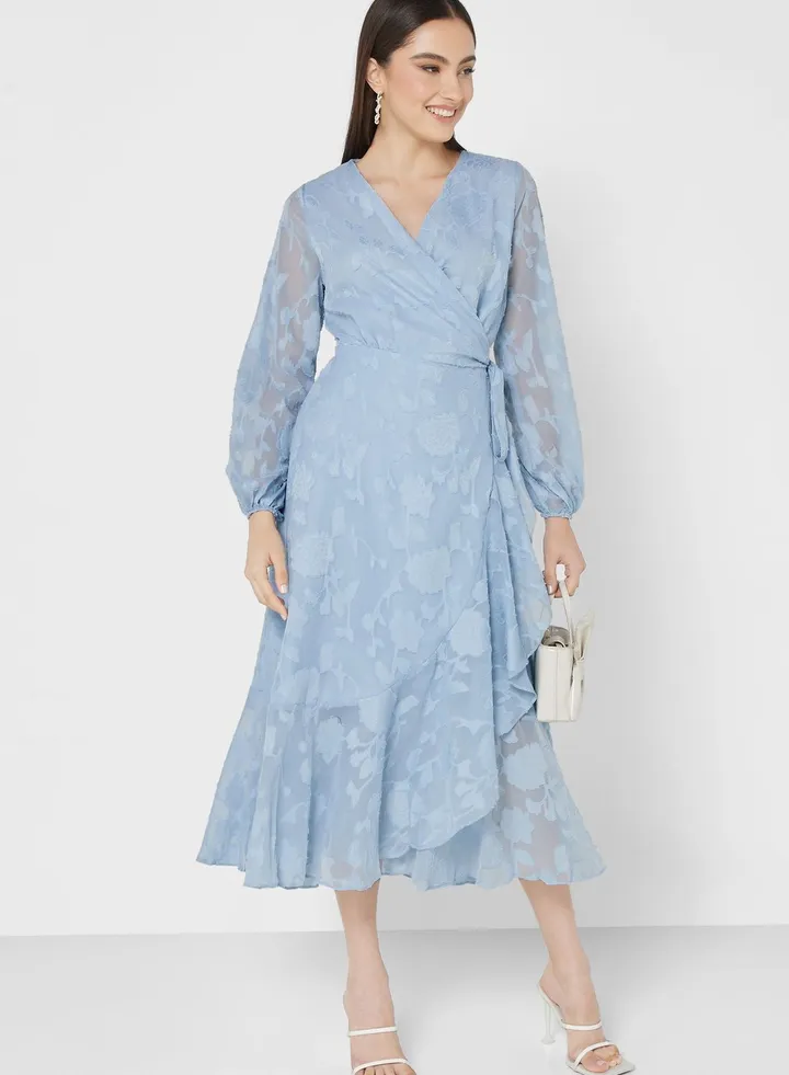 Ruffle Hem Wrap Dress