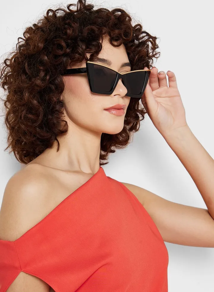 Metallic Trim Detail Cateye Sunglasses